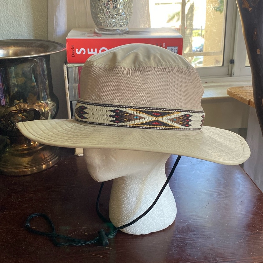 Goorin Boonie Hat Sun Hat Wide Brim Canvas Aztec Graphic Hat Band Chin Strap Tan
